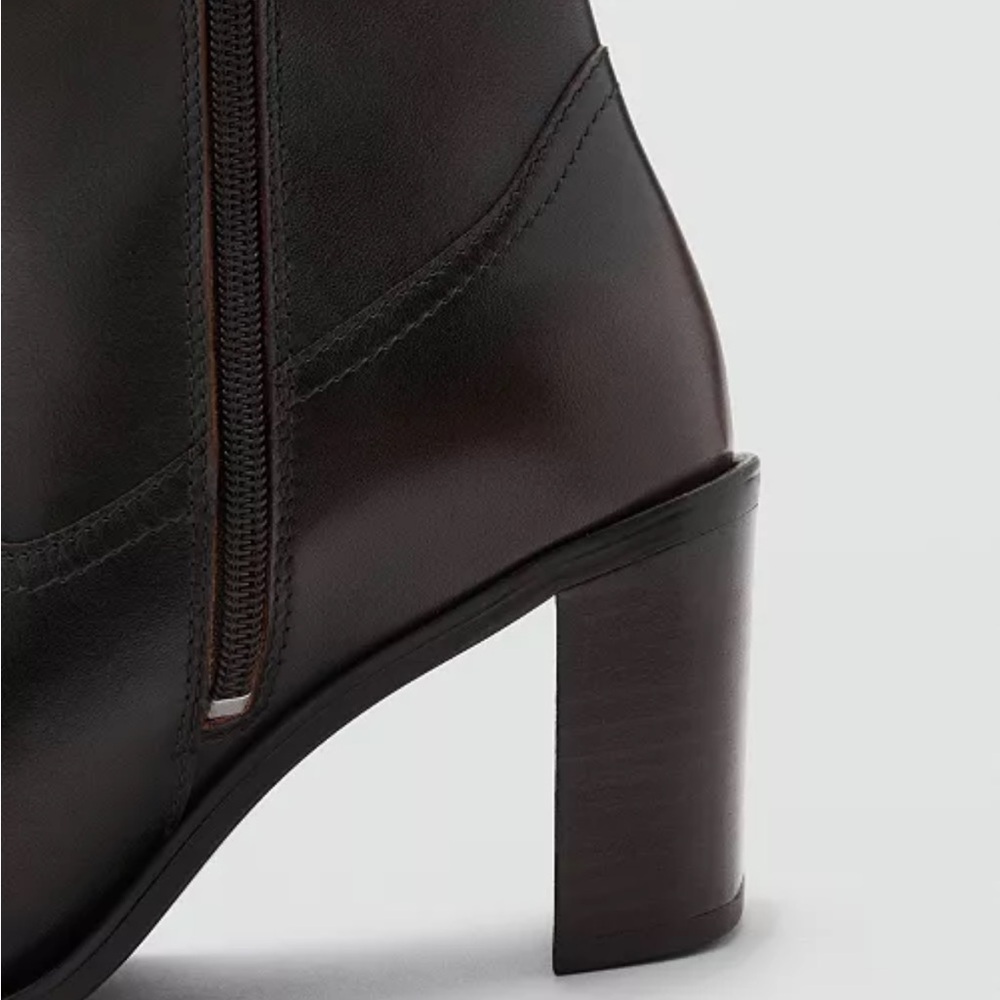 Mango Dark Brown Ankle Block Heel Booties, new with tags - Picture 5 of 9